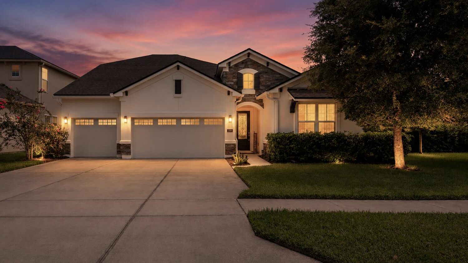 330 Silver Sage Lane &mdash; the front elevation at dusk