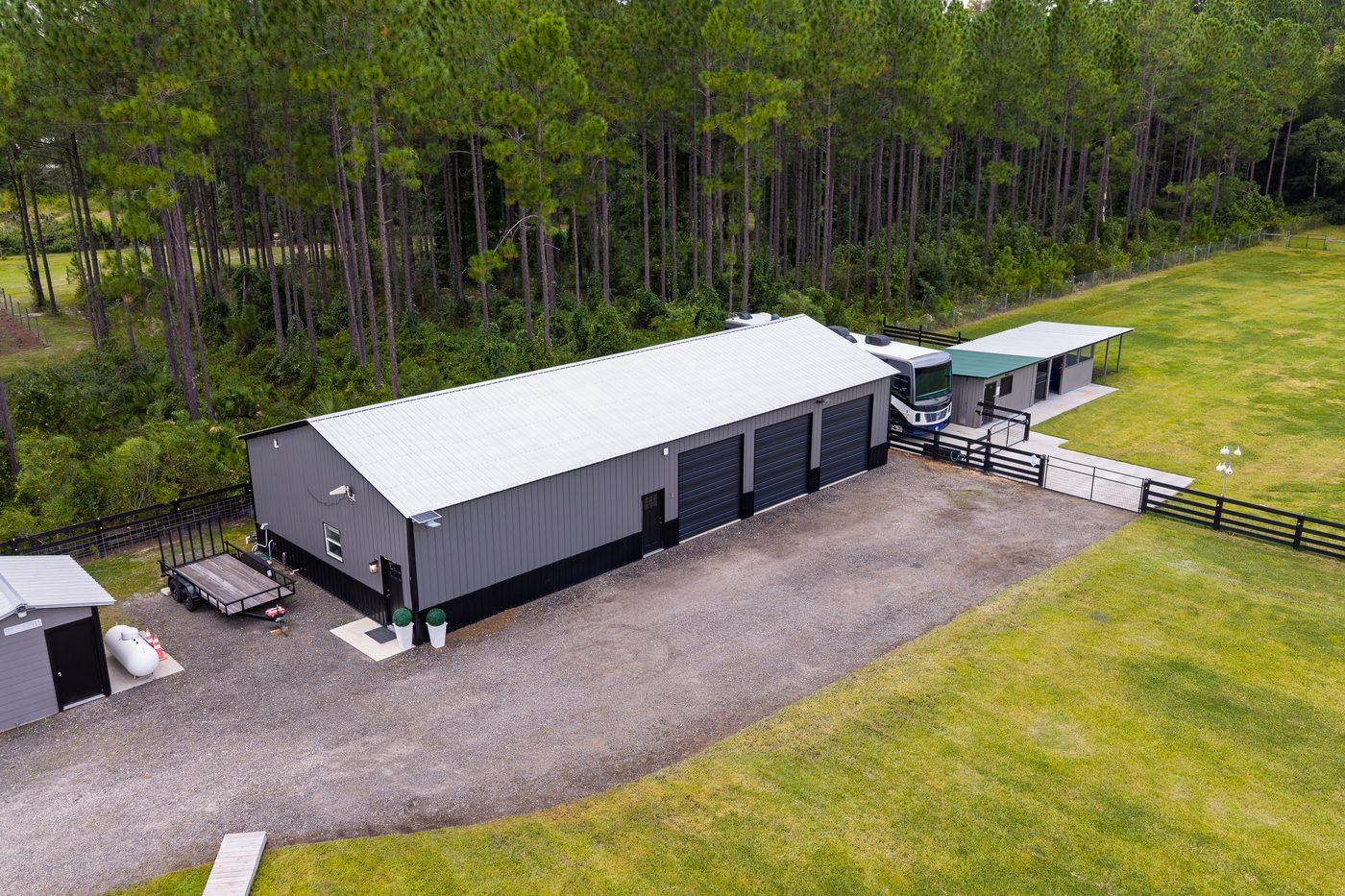 56057 Griffin Road &mdash; the barndominium and the RV bay from above