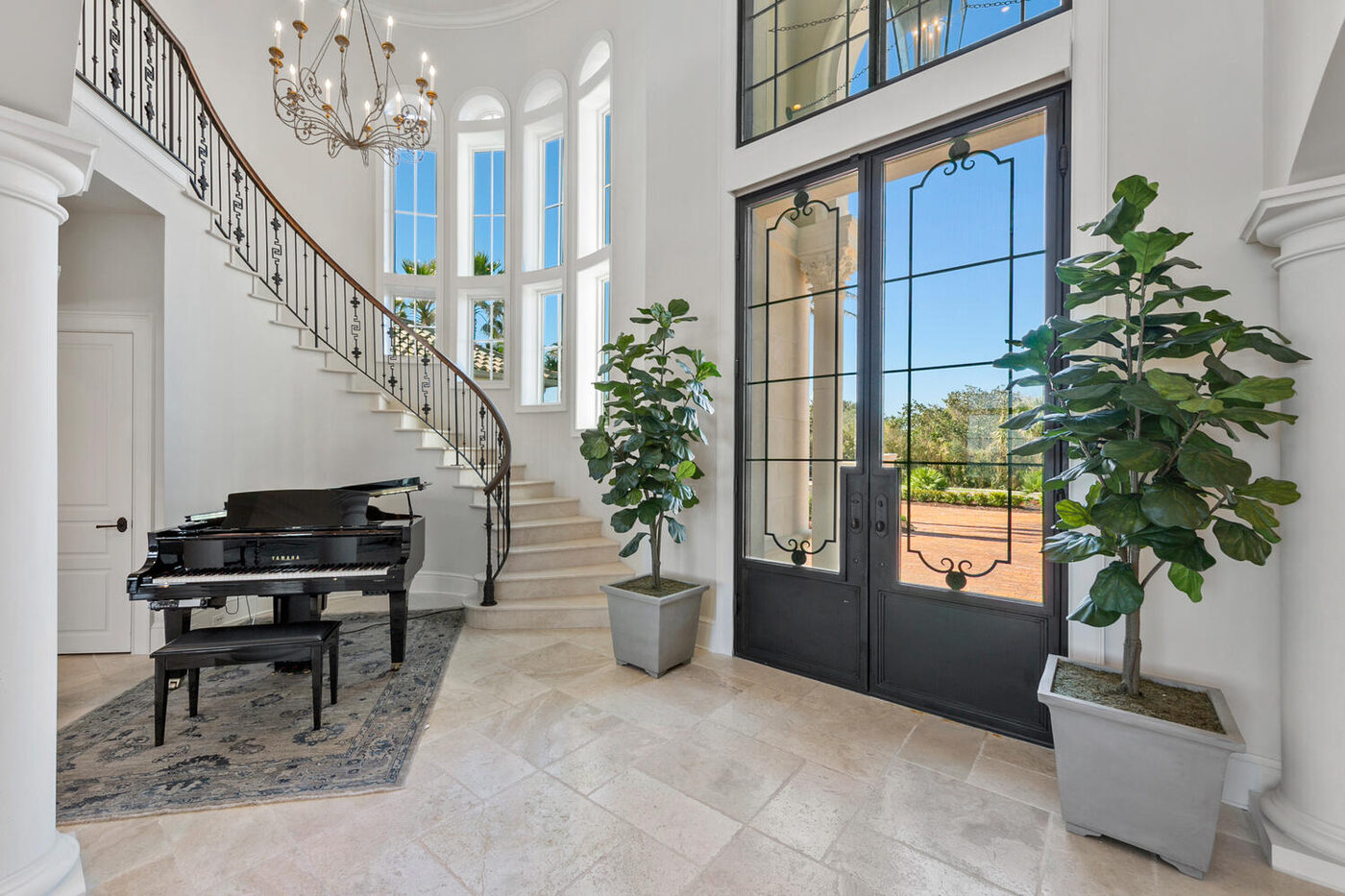 801 Ponte Vedra Boulevard &mdash; the entry rotunda, the piano and the stair